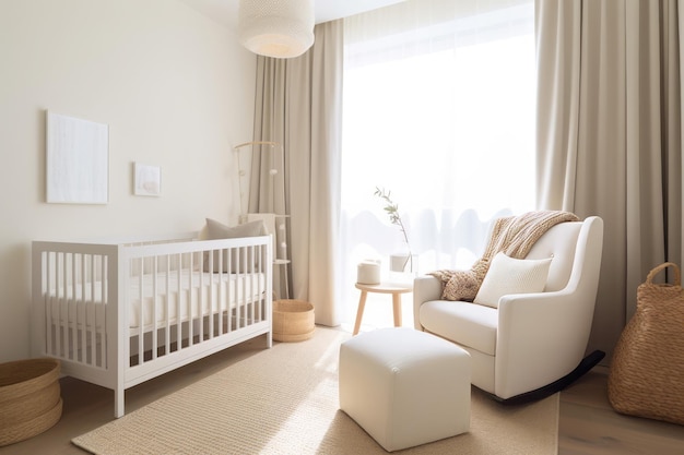 Zachte babykamer wit Maandwand Genereer Ai