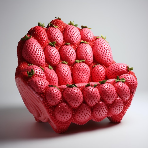 zachte bank met aardbeien textuur op een witte studio achtergrond 3d