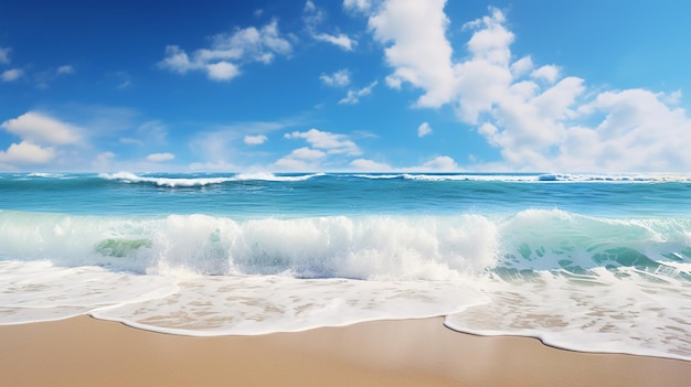 Zachte blauwe oceaangolven op een schoon zandstrand golven op de kustlijn tropisch strand surf