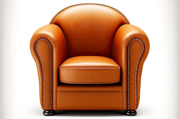 Zachte bruine leerstoel met comfortabele rug die op witte achtergrond wordt geïsoleerd