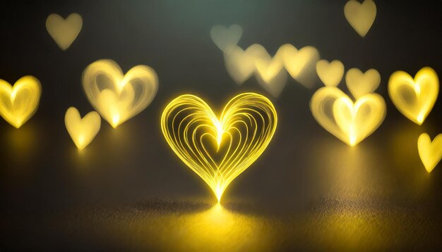 Zachte gele neon licht hart vormen Liefde Valentijnsdag romantisch concept