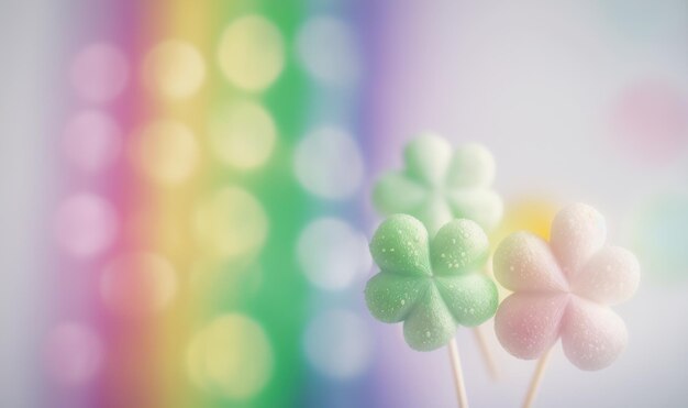 Zachte Pastel Saint Patrick's Day Clover Sweet Candy Achtergrond met Bokeh.