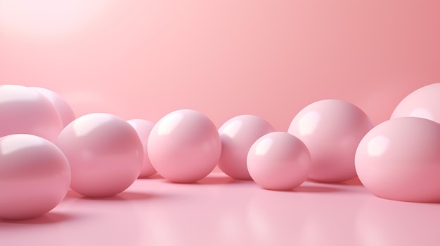 Zachte roze ballen op zacht roze achtergrond 3D-rendering