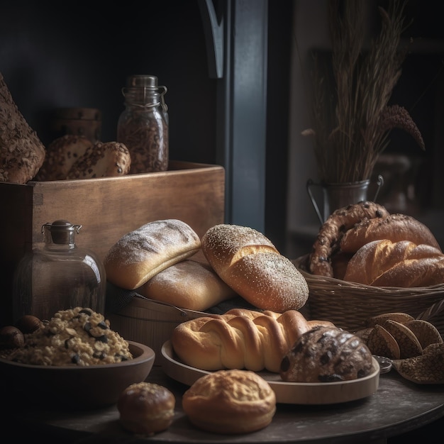 Zachte tinten van de generatieve AI van brood en bakkerijproducten