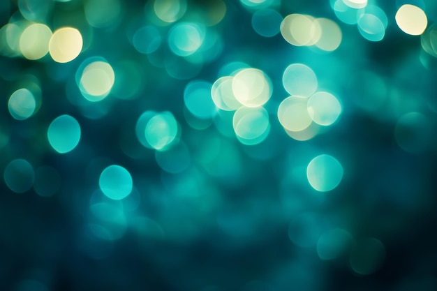 Zachte turquoise bokeh lichten creëren een dromerige sfeer in een wazige achtergrond die de visuele diepte en sereniteit vergroot