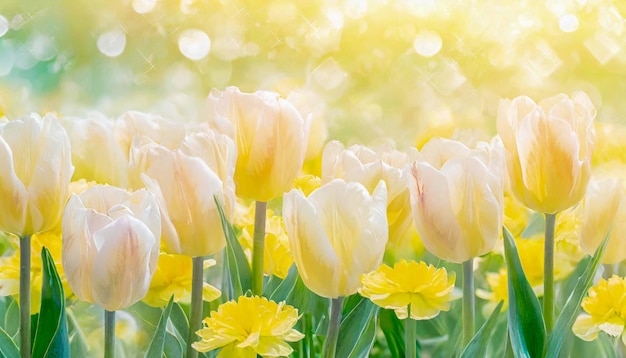 zachte voorjaars achtergrond behang met prachtige tulpen tulpenvelden kleurrijke bloeiende bloemen