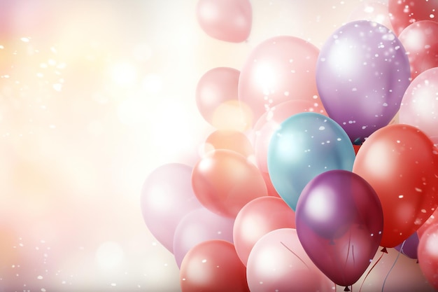 Zachte zachte achtergrondcompositie voor verjaardag met ballonnen en confetti verjaardagskaartje of uitnodiging d