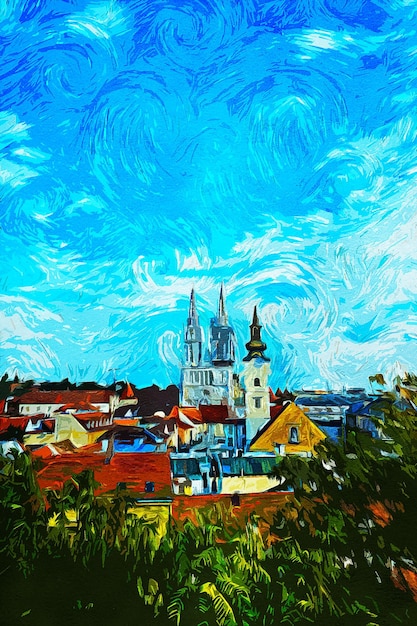 Zagreb croatia beautiful oil paint landscape