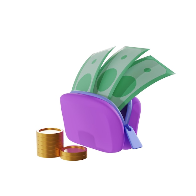 Foto zak en geld 3d pictogram