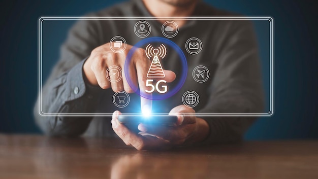 Foto zakelijk netwerk communicatieconcept 5g netwerk internet mobi