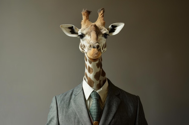 Foto zakelijk pak giraffe hoofd generate ai