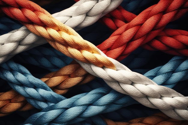 Zakelijk partnerschap als diverse touwen symboliseren teamwerk en samenwerking