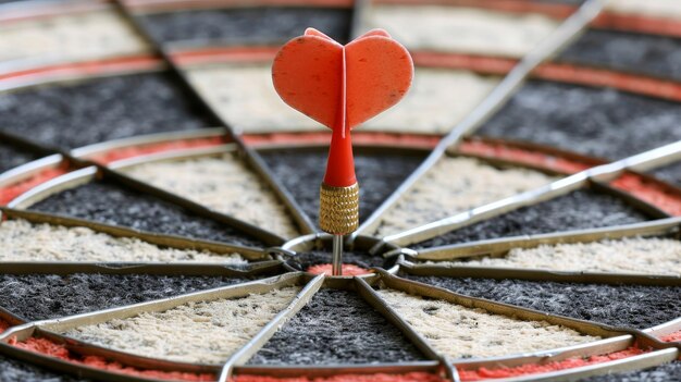 Foto zakelijk succes rode pijl raakt bullseye op dartboard symboliseert beleggingsdoel bereiking