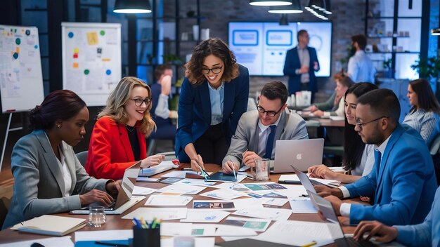 Zakelijk team dat samen aan hun project werkt op kantoor