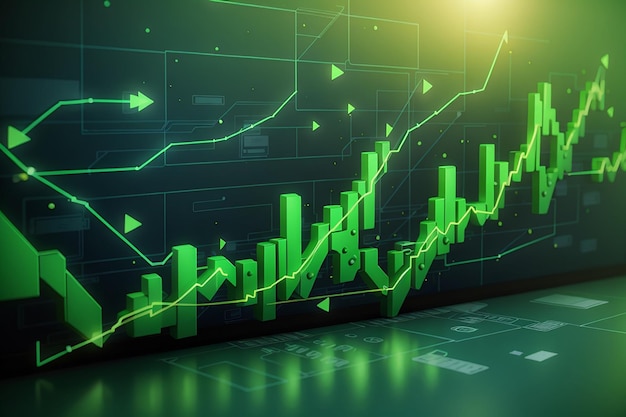 Zakelijke aandeel marktgroei groene pijl achtergrond