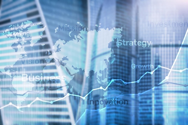 Zakelijke abstracte achtergrond dubbele belichting grafiek grafiek en diagram Wereld wijde kaart en wereldwijde zakelijke en financiële handelsconcept