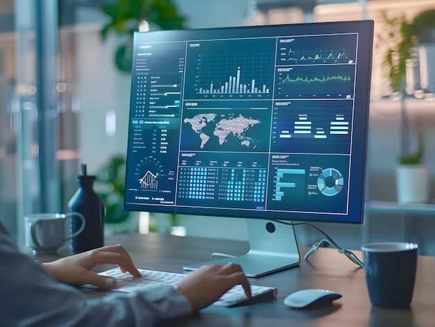 Zakelijke analisten analyseren gegevens op PC Data analyseren bedrijfsgroei analyse aandelenmarkt verkopen