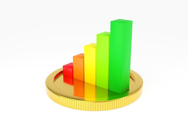 Zakelijke grafiek of staafdiagram diagram op gouden munt 3d render