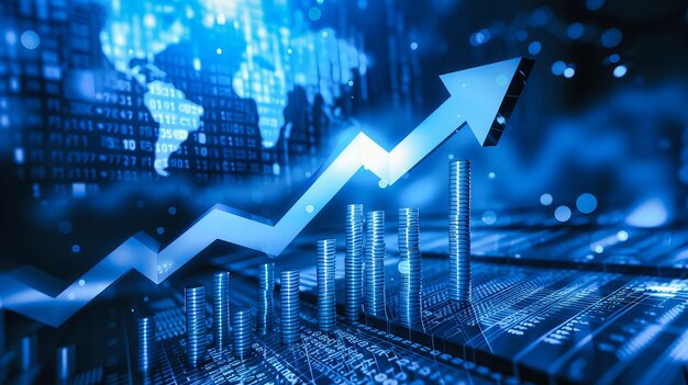 Zakelijke groei en marketinganalyse Financiële investeringen en winstconcept Achtergrond met aandelengrafiek