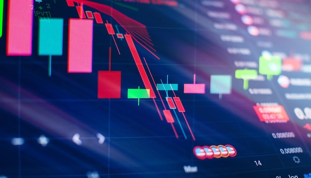 Zakelijke kandelaar Financiële statische analyse met groeiende financiële grafieken Online handel Investeringsstrategie marktplan en beursschommelingen Concept