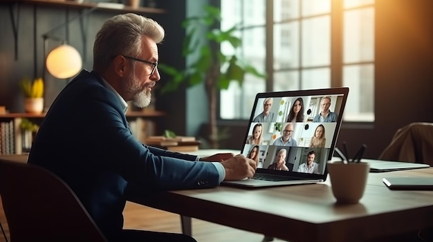 Foto zakelijke mensen gebruiken laptops voor webvergaderingen thuis