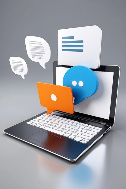 Zakelijke online communicatie 3D laptop icoon render spraak bubbel met notebook