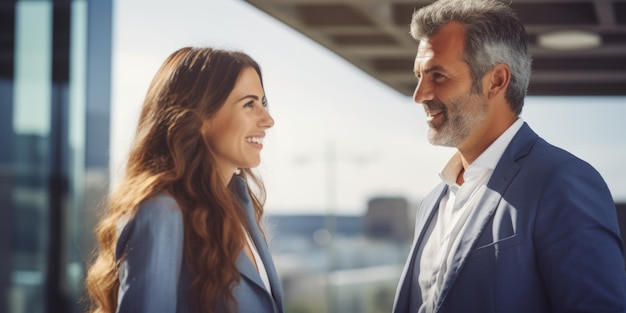 Zakelijke partners communiceren op het dak van het kantoor op het terras Generatieve AI