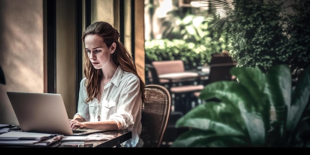 Zakelijke persoon die een laptop gebruikt in de openhartige weergave van de lobby van het luxe hotel