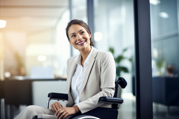 Zakelijke vrouw in rolstoel Portret gehandicapte professional Een meisje met een handicap in het kantoor