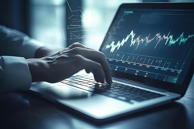 Zakenlieden analyseren en berekenen gegevens op laptop Financiële investering Generatieve AI