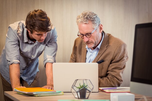 Zakenlieden die op laptop werkt