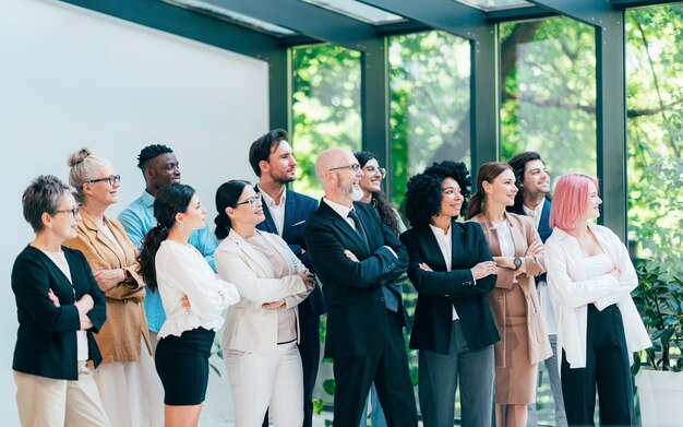 Foto zakenlieden en zakenvrouwen maken een bedrijfsfeestje.