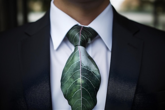 Foto zakenman die groene bladstropdas draagt ai gegenereerde inhoud