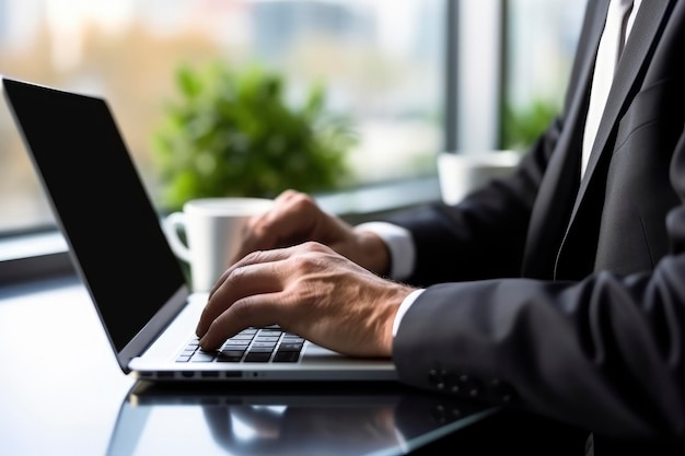 zakenman die met de hand op een laptop schrijft Generatieve AI