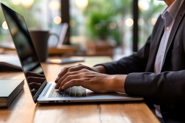 zakenman die met de hand op een laptop schrijft Generatieve AI