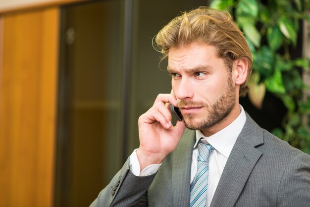 Zakenman die op de telefoon spreekt