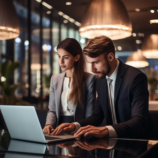 zakenman die samen aan een laptop werkt