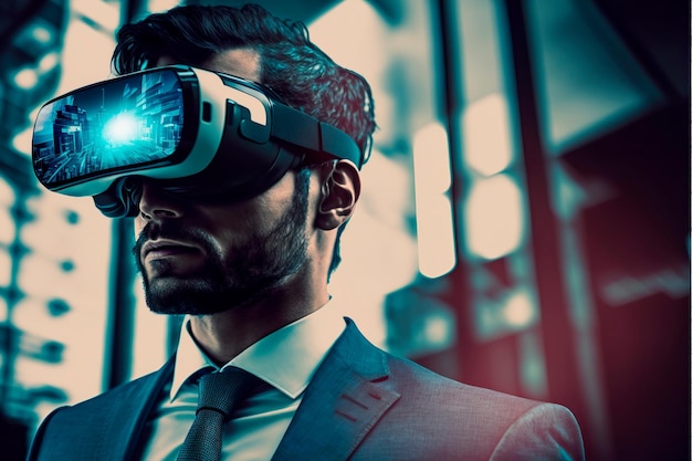 Zakenman gebruikt VR virtual reality Metaverse Technology-concept Generatieve AI