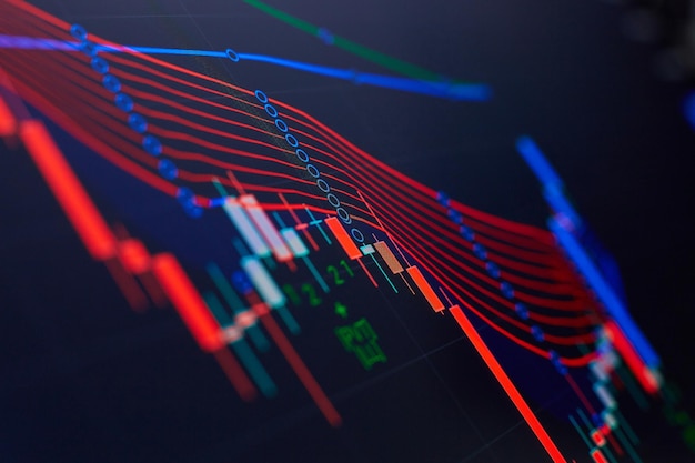 Zakenman hand bezig met het analyseren van investeringsgrafieken voor goudmarkt Forex markt en handelsmarkt