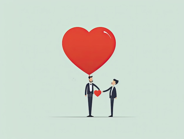 Zakenman illustratie met hartvormige ballon minimalistische liefde concept poster Generatieve AI