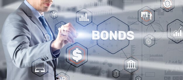 Zakenman klikt op inscriptie obligaties Bond Finance Banking Technology concept