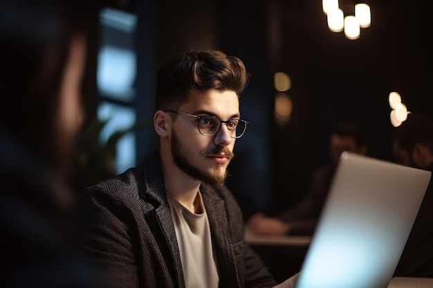 Zakenman met behulp van laptop op kantoor