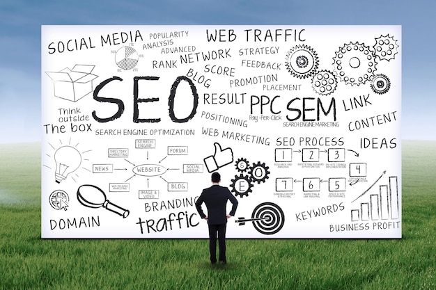 Zakenman met seo-strategie