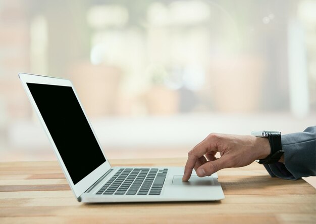 Zakenman op laptop in heldere frisse kamer