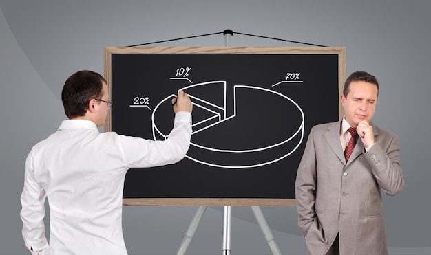 Foto zakenman tekening cirkeldiagram