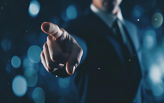 Zakenman wijst met de vinger naar de camera in close-up met een kopieerruimte Generatieve AI