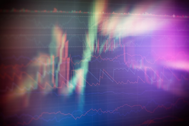 Zakenmanhand bezig met het analyseren van investeringsgrafieken voor goudmarkt, forexmarkt en handelsmarkt.