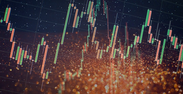 Zakenmanhand bezig met het analyseren van investeringsgrafieken voor goudmarkt, forexmarkt en handelsmarkt.