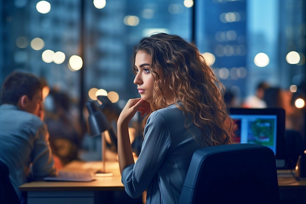 zakenvrouw die op een laptop werkt in het kantoor