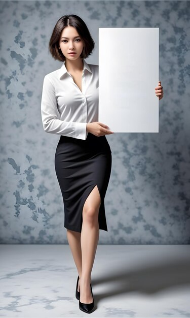 Foto zakenvrouw met een blank papier.